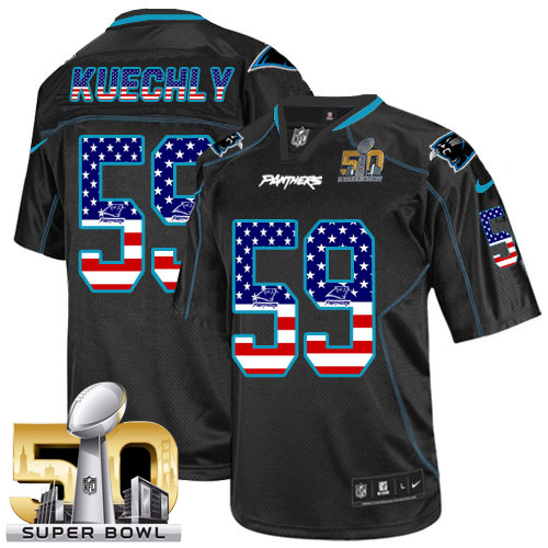 Men's Limited Luke Kuechly Super Bowl L Nike Jersey Black - #59 USA Flag Fashion NFL Carolina Panthers